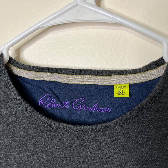 Robert Graham Men's XL Gray Long Sleeve T-Shirt Cotton Modal Classic Fit - Picture 3 of 5